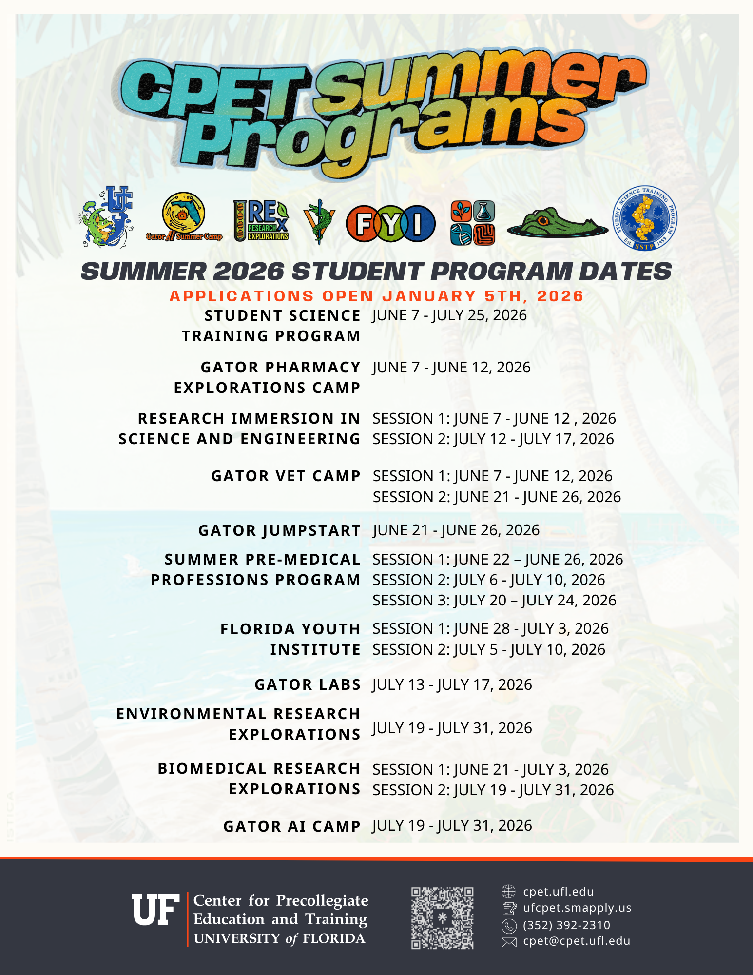 2026 Summer Program Dates Release 